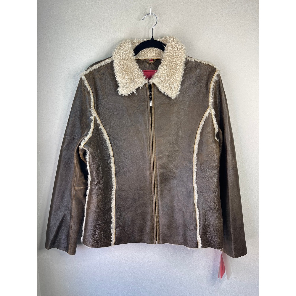 Juliet Michelle Jacket Brown Genuine Leather Faux Shearling Vintage Y2K Large